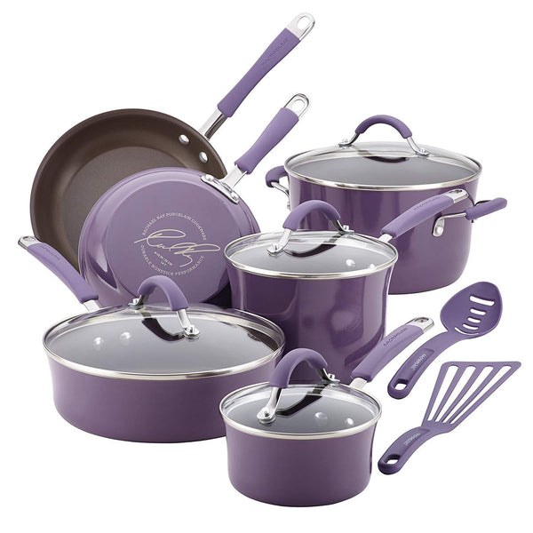 Rachael Ray 16344 12-Piece Aluminum Cookware Set, Agave Blue