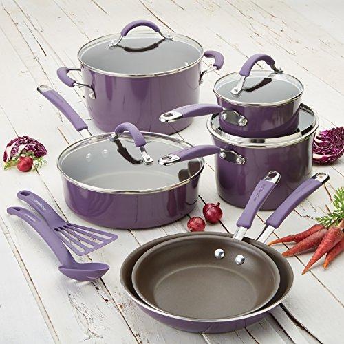 Rachael Ray 16344 12-Piece Aluminum Cookware Set, Agave Blue