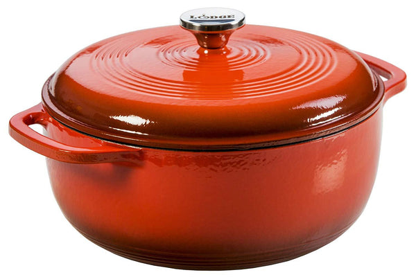 Lodge 6 Quart Enameled Cast Iron Dutch Oven. Classic Red Enamel Dutch Oven (Island Spice Red)