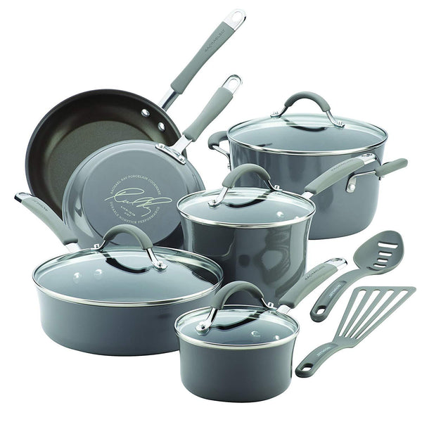 Rachael Ray 16344 12-Piece Aluminum Cookware Set, Agave Blue