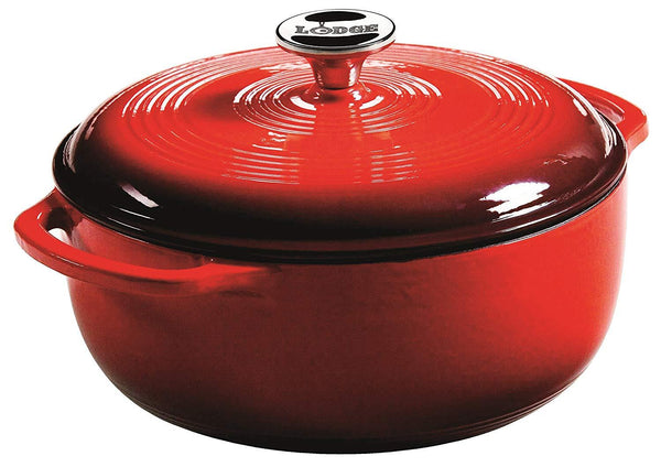Lodge 6 Quart Enameled Cast Iron Dutch Oven. Classic Red Enamel Dutch Oven (Island Spice Red)