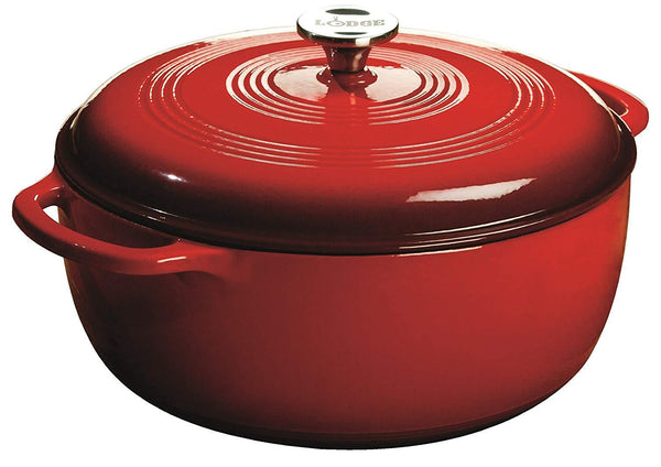 Lodge 6 Quart Enameled Cast Iron Dutch Oven. Classic Red Enamel Dutch Oven (Island Spice Red)