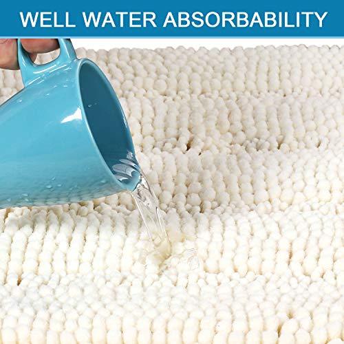 H.VERSAILTEX Bath Rug Runner 47" X 17" Large and Luxury Grey Striped Bath Mat Runner Ultra Soft Thick Non Slip Washable, Plush Shaggy Chenille Bathroom Rug Mat for Indoor Floor/Entry Way