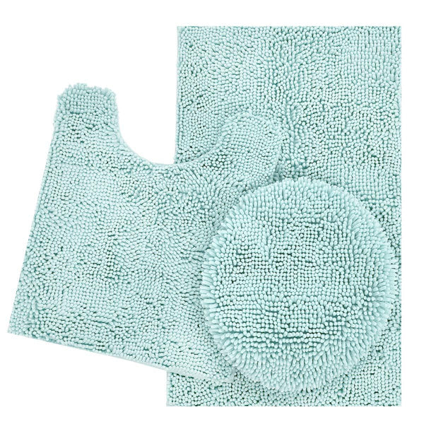 ITSOFT 3pc Non-Slip Shaggy Chenille Bathroom Mat Set