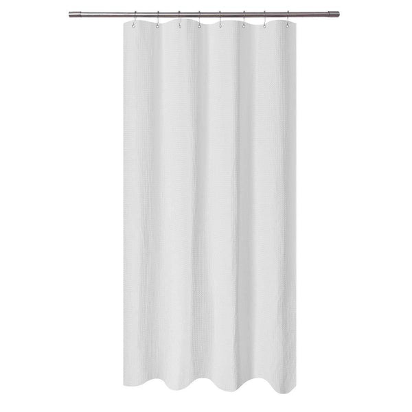 Waffle Weave Fabric Shower Curtain 230 GSM Heavy Duty, Spa, Hotel Luxury, Water Repellent, White Pique Pattern, 71 x 72 inches Decorative Bathroom Curtain