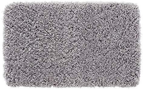 Genteele Non-Slip Memory Foam Shaggy Bathroom Mat, Water Absorbent, Super Plush Bath Mat, Washable Bathroom Rug (17" X 24", Gray)