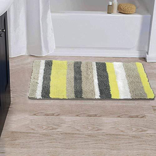 HEBE Non-Slip Bathroom Rug Mat Shag Microfiber Shower Bath Rug Absorbent Bath Mat for Bathroom Machine Washable(18x26, Blue/Grey)