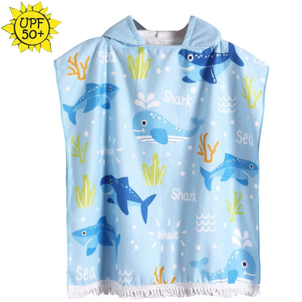 HETH Kids Hooded Beach and Bath Towel 100% Cotton Beach Swimming Coverup for Age 2-8 Years Old Multi-use for Bath/Shower/Pool(Tiger Shark)