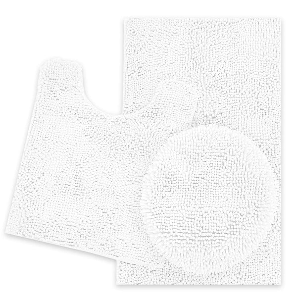 ITSOFT 3pc Non-Slip Shaggy Chenille Bathroom Mat Set