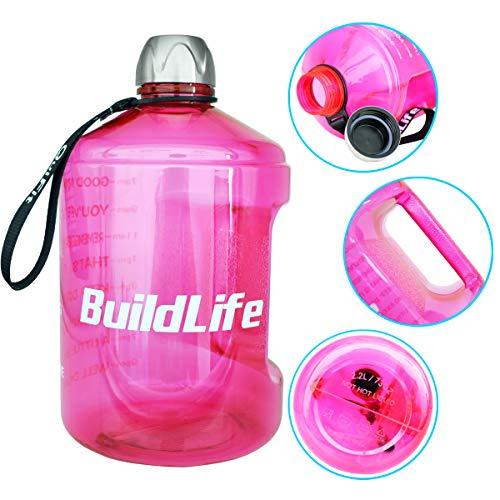 BuildLife 1 Gallon Water Bottle Motivational Fitness Workout with Time Marker |Drink More Water Daily | Clear BPA-Free | Large 128 Ounce/73OZ/43OZ of Water