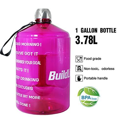 BuildLife 1 Gallon Water Bottle Motivational Fitness Workout with Time Marker |Drink More Water Daily | Clear BPA-Free | Large 128 Ounce/73OZ/43OZ of Water