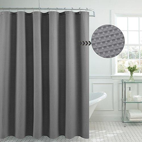 Waffle Weave Fabric Shower Curtain 230 GSM Heavy Duty, Spa, Hotel Luxury, Water Repellent, White Pique Pattern, 71 x 72 inches Decorative Bathroom Curtain