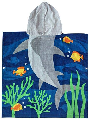 Athaelay Kids Beach Towels for 1 to 5 Years Old, Cotton, Use for Baby Toddler Boys Bath Pool Swim Poncho Cover-ups Cape, Extra Large 24x48, Ultra Breathable and Soft for All Seasons, Shark Theme