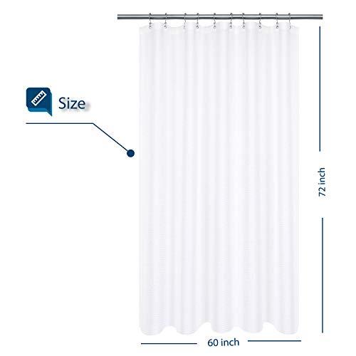 Waffle Weave Fabric Shower Curtain 230 GSM Heavy Duty, Spa, Hotel Luxury, Water Repellent, White Pique Pattern, 71 x 72 inches Decorative Bathroom Curtain