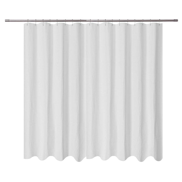 Waffle Weave Fabric Shower Curtain 230 GSM Heavy Duty, Spa, Hotel Luxury, Water Repellent, White Pique Pattern, 71 x 72 inches Decorative Bathroom Curtain