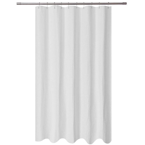 Waffle Weave Fabric Shower Curtain 230 GSM Heavy Duty, Spa, Hotel Luxury, Water Repellent, White Pique Pattern, 71 x 72 inches Decorative Bathroom Curtain