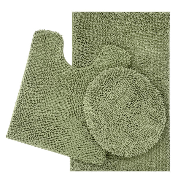 ITSOFT 3pc Non-Slip Shaggy Chenille Bathroom Mat Set