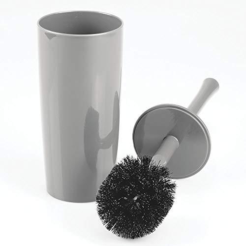 mDesign Slim Compact Plastic Toilet Bowl Brush and Holder for Bathroom Storage - Sturdy, Deep Cleaning - White