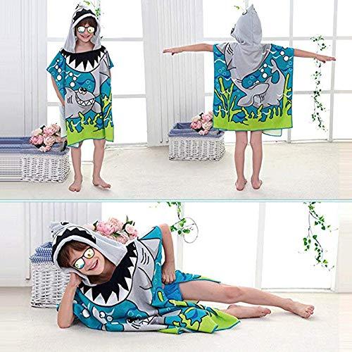 HETH Kids Hooded Beach and Bath Towel 100% Cotton Beach Swimming Coverup for Age 2-8 Years Old Multi-use for Bath/Shower/Pool(Tiger Shark)