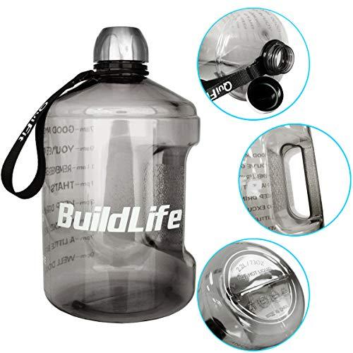 BuildLife 1 Gallon Water Bottle Motivational Fitness Workout with Time Marker |Drink More Water Daily | Clear BPA-Free | Large 128 Ounce/73OZ/43OZ of Water