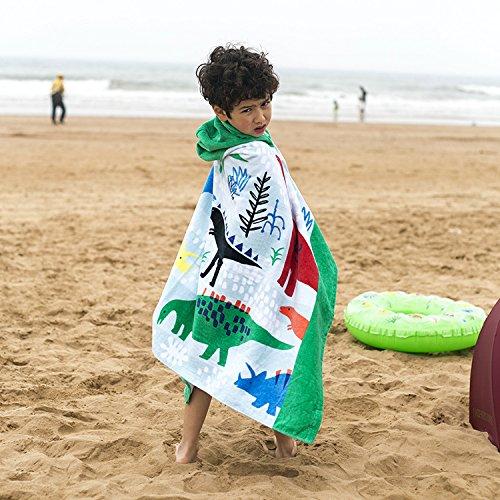 Bavilk Kids Children Hooded Poncho Dinosaur Swim Beach Bath Towel for Girls / Boys