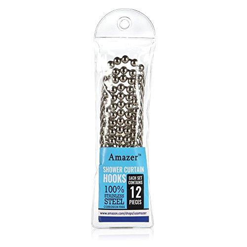 Amazer Shower Curtain Hooks Rings, Stainless Steel Shower Curtain Rings and Hooks for Bathroom Shower Rods Curtains-Set of 12-Polished Nickel