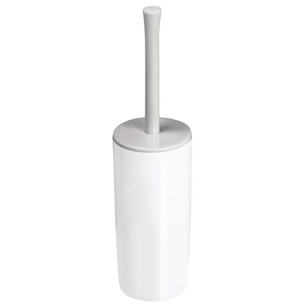 mDesign Slim Compact Plastic Toilet Bowl Brush and Holder for Bathroom Storage - Sturdy, Deep Cleaning - White