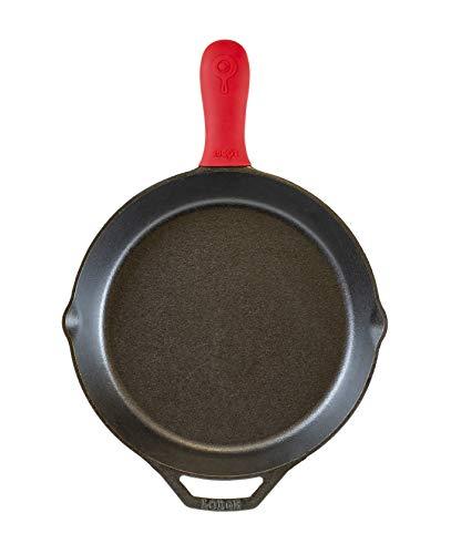 Lodge 12 Inch Cast Iron Skillet. Pre-Seasoned Cast Iron Skillet with Red Silicone Hot Handle Holder.