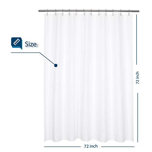 Waffle Weave Fabric Shower Curtain 230 GSM Heavy Duty, Spa, Hotel Luxury, Water Repellent, White Pique Pattern, 71 x 72 inches Decorative Bathroom Curtain