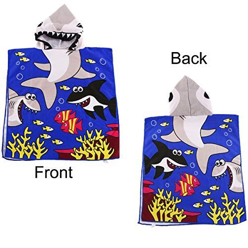 HETH Kids Hooded Beach and Bath Towel 100% Cotton Beach Swimming Coverup for Age 2-8 Years Old Multi-use for Bath/Shower/Pool(Tiger Shark)