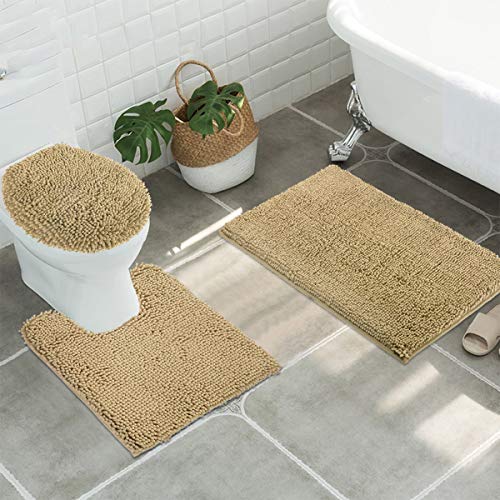 ITSOFT 3pc Non-Slip Shaggy Chenille Bathroom Mat Set