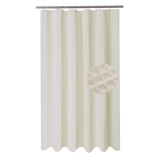 Waffle Weave Fabric Shower Curtain 230 GSM Heavy Duty, Spa, Hotel Luxury, Water Repellent, White Pique Pattern, 71 x 72 inches Decorative Bathroom Curtain