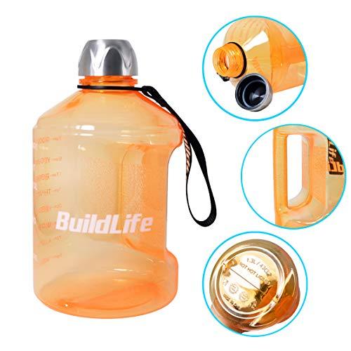 BuildLife 1 Gallon Water Bottle Motivational Fitness Workout with Time Marker |Drink More Water Daily | Clear BPA-Free | Large 128 Ounce/73OZ/43OZ of Water