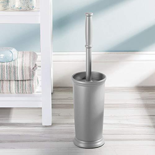 mDesign Compact Freestanding Plastic Toilet Bowl Brush and Holder for Bathroom Storage and Organization - Space Saving, Sturdy, Deep Cleaning, Covered Brush - Bronze