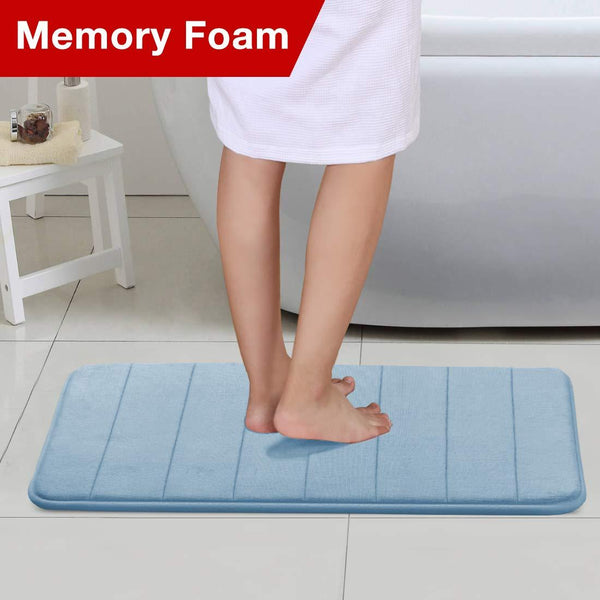24" x 17" Microfiber Memory Foam Bath Mat with Anti-Skid Bottom Non-Slip Quickly Drying Gray Striped Pattern