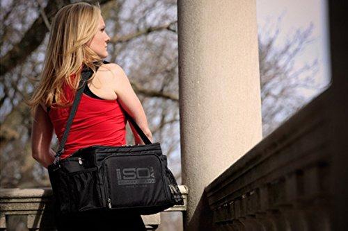 ISOBAG 6 Meal Prep bag - Large Insulated Meal Prep Lunch Box With 12 Containers, 3 Ice Packs & Shoulder Strap (Blackout) MADE IN USA