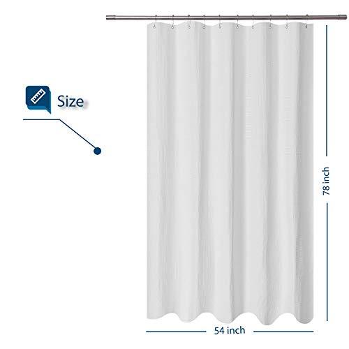 Waffle Weave Fabric Shower Curtain 230 GSM Heavy Duty, Spa, Hotel Luxury, Water Repellent, White Pique Pattern, 71 x 72 inches Decorative Bathroom Curtain