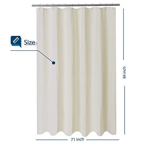 Waffle Weave Fabric Shower Curtain 230 GSM Heavy Duty, Spa, Hotel Luxury, Water Repellent, White Pique Pattern, 71 x 72 inches Decorative Bathroom Curtain