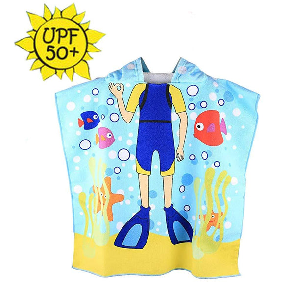 HETH Kids Hooded Beach and Bath Towel 100% Cotton Beach Swimming Coverup for Age 2-8 Years Old Multi-use for Bath/Shower/Pool(Tiger Shark)