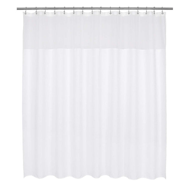 Waffle Weave Fabric Shower Curtain 230 GSM Heavy Duty, Spa, Hotel Luxury, Water Repellent, White Pique Pattern, 71 x 72 inches Decorative Bathroom Curtain