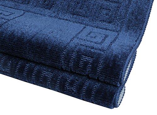 Pauwer Bath Rug Sets 3 Piece for Bathroom Non Slip Bath Mat Set Washable Bath Rug Set Pattern 28.4"x17.7"/Contour Mat 17.7"x17.7"/ Lid Cover (Navy)