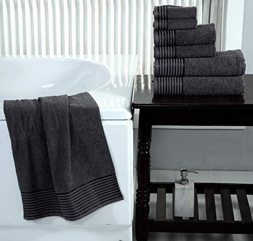 600 GSM Ultra Soft 100% Combed Cotton 6-piece Towel Set (Charcoal Black): 2 Bath towels, 2 Hand towels, 2 Washcloths, Long-staple Cotton, Spa Hotel Quality, Super Absorbent, Machine Washable