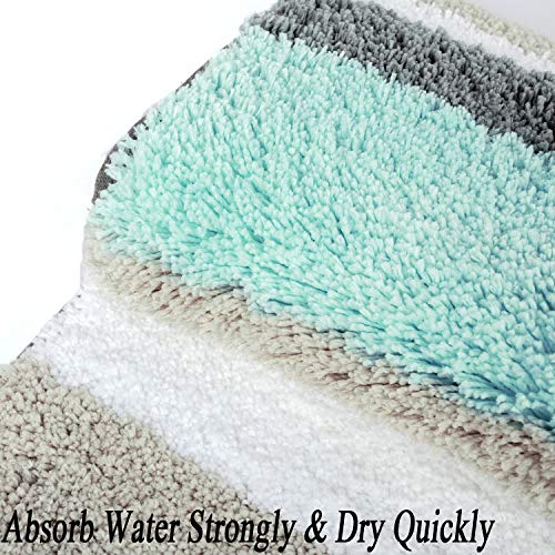 HEBE Non-Slip Bathroom Rug Mat Shag Microfiber Shower Bath Rug Absorbent Bath Mat for Bathroom Machine Washable(18x26, Blue/Grey)