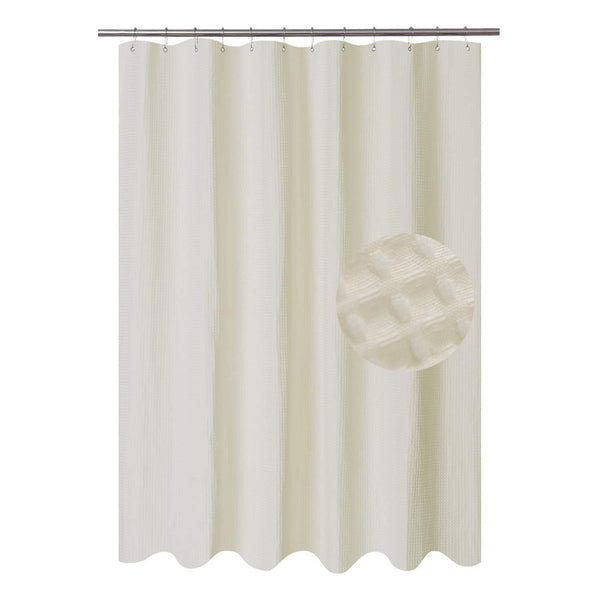 Waffle Weave Fabric Shower Curtain 230 GSM Heavy Duty, Spa, Hotel Luxury, Water Repellent, White Pique Pattern, 71 x 72 inches Decorative Bathroom Curtain