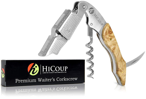 Professional Waiter’s Corkscrew by HiCoup - Rosewood Handle All-in-one Corkscrew, Bottle Opener and Foil Cutter, Used By Sommeliers, Waiters and Bartenders Around The World