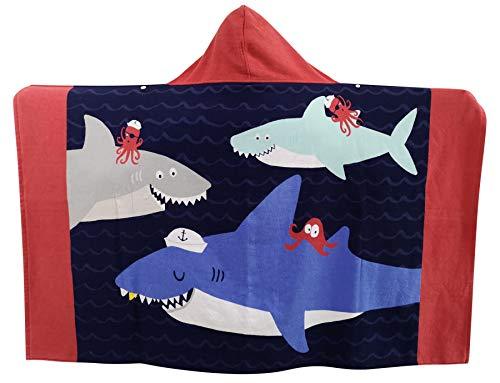 Athaelay Kids Beach Towels for 1 to 5 Years Old, Cotton, Use for Baby Toddler Boys Bath Pool Swim Poncho Cover-ups Cape, Extra Large 24x48, Ultra Breathable and Soft for All Seasons, Shark Theme