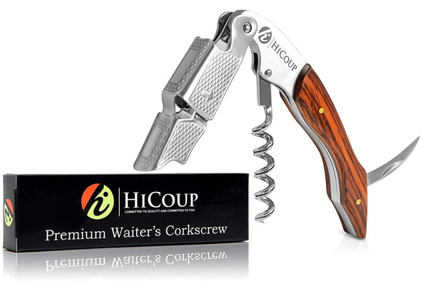 Professional Waiter’s Corkscrew by HiCoup - Rosewood Handle All-in-one Corkscrew, Bottle Opener and Foil Cutter, Used By Sommeliers, Waiters and Bartenders Around The World