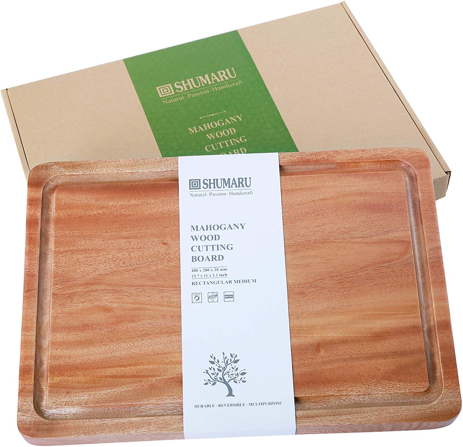 Medium-Large Single Piece Mahogany Wood Cutting Board 15.7 x 11 x 1.1