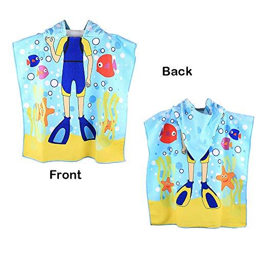 HETH Kids Hooded Beach and Bath Towel 100% Cotton Beach Swimming Coverup for Age 2-8 Years Old Multi-use for Bath/Shower/Pool(Tiger Shark)