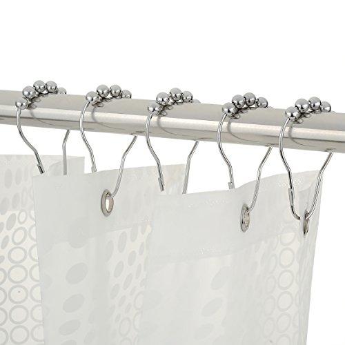 Amazer Shower Curtain Hooks Rings, Stainless Steel Shower Curtain Rings and Hooks for Bathroom Shower Rods Curtains-Set of 12-Polished Nickel